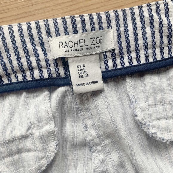 RACHEL ZOE Blue White Pinstripe Nautical Stretch Cropped Ankle Pant Sz 6 - Picture 8 of 11